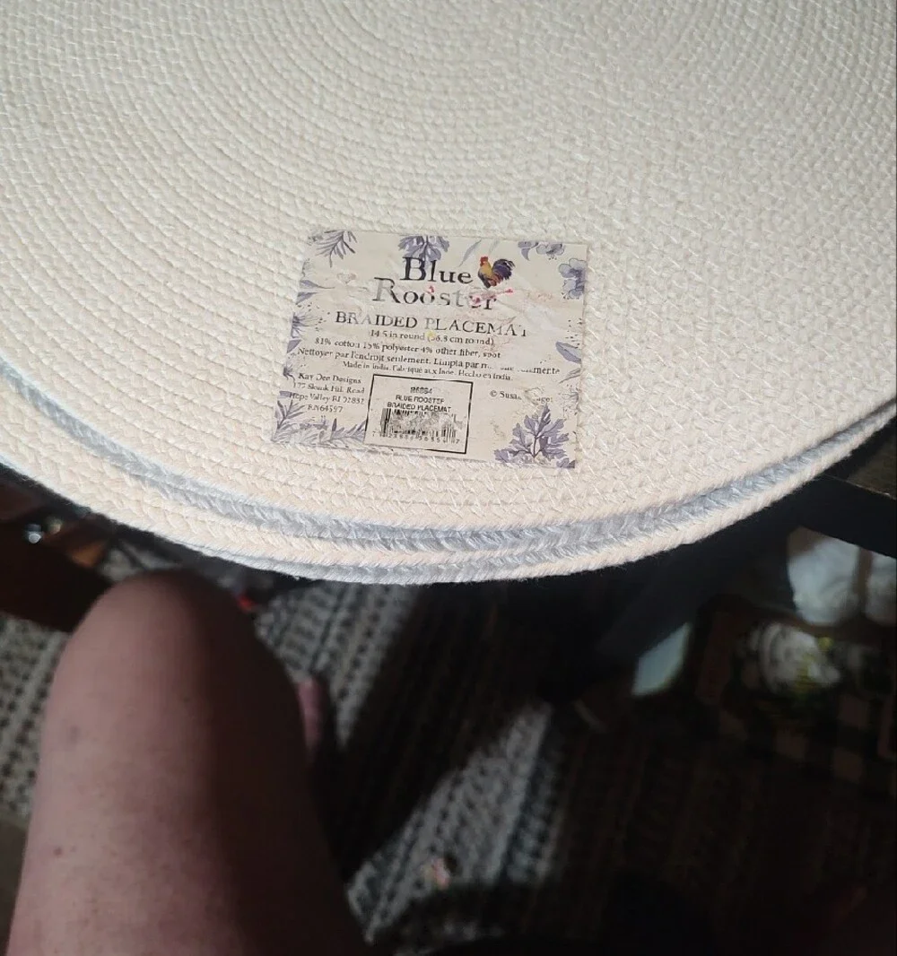 Blue Rooster Round Placemats Set - Blue and White Set Of 4 New